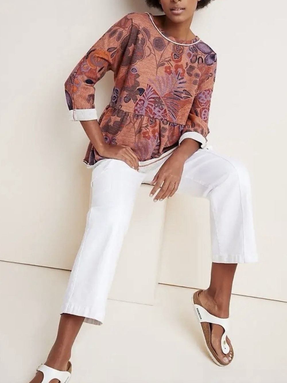 Saturday Sunday Anthropologie Floral French Terry Peplum Sweatshirt Top S